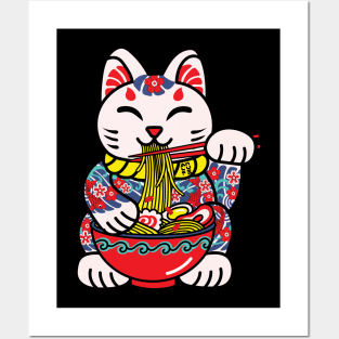 anime lucky Ramen Cat Posters and Art